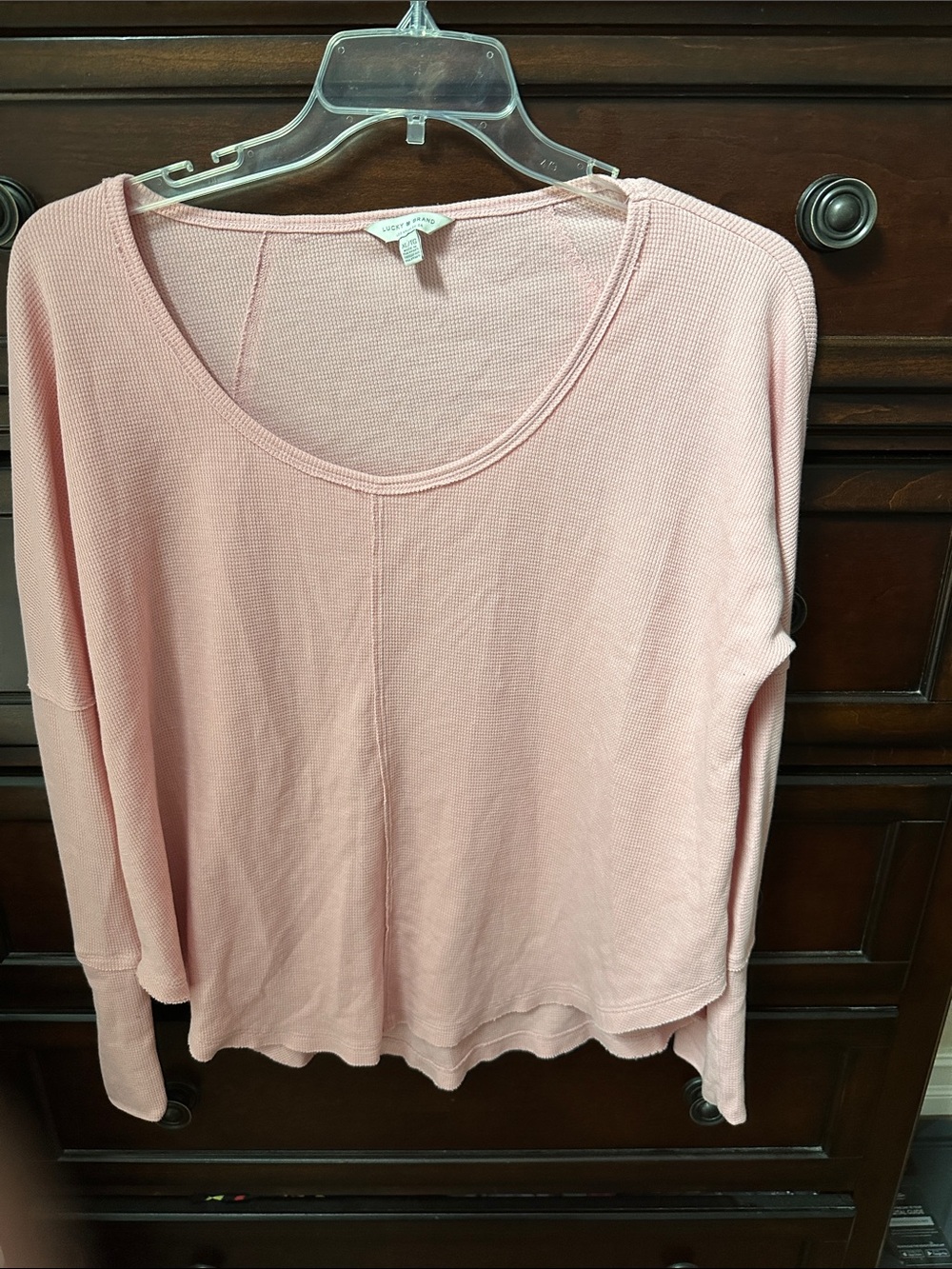 Lucky Brand Light Pink Waffle Knit Long Sleeve Scoop Neck Top